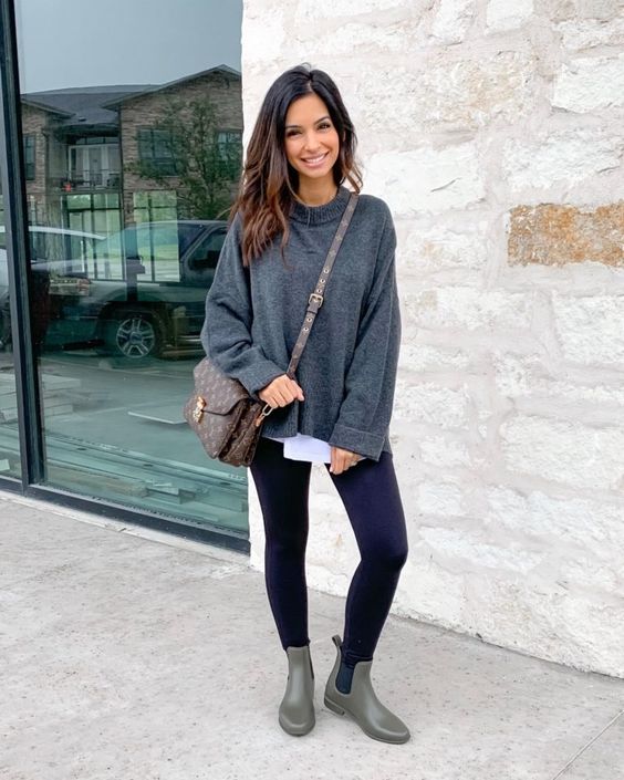 Cozy Charcoal Sweater with Green Chelsea Boots